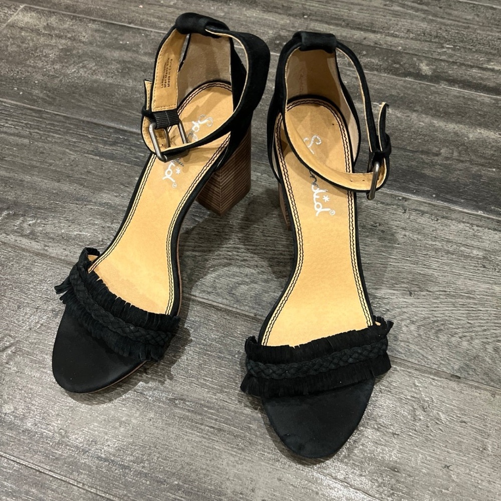 Splendid black suede fringe heels size 10 like new